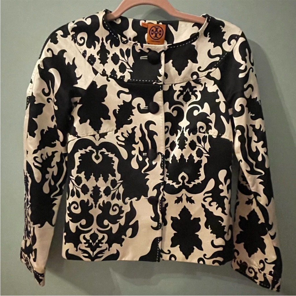 Tory Burch Black And Cream Patterned Blazer